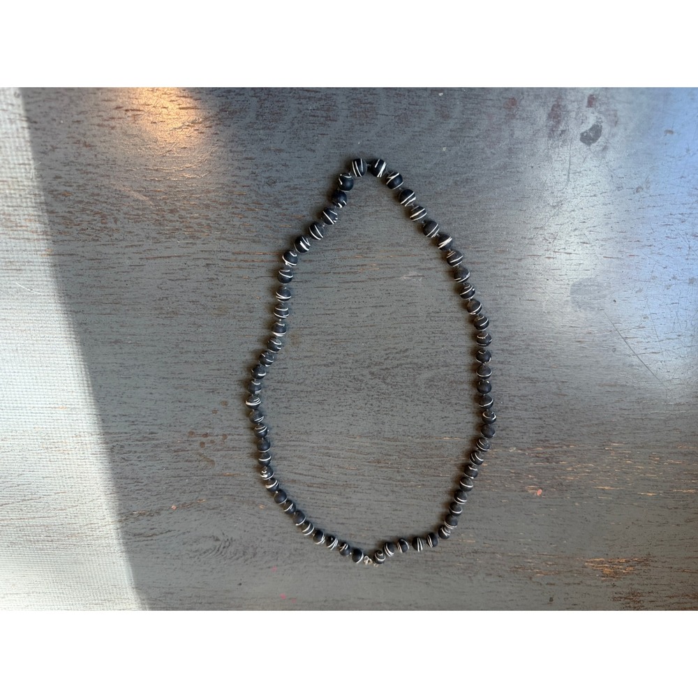 Vintage Matte Black and White Swirl Beaded Knotted Necklace 24 Inch